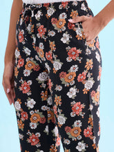 Load image into Gallery viewer, Go Colors Black Woven Viscose Printed Lounge Pants

