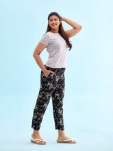 Load image into Gallery viewer, Go Colors Black Woven Viscose Printed Lounge Pants
