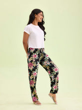Load image into Gallery viewer, Go Colors Black Woven Viscose Printed Lounge Pants
