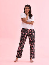 Load image into Gallery viewer, Go Colors Black Cotton Knit Printed Lounge Pants
