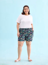 Load image into Gallery viewer, Go Colors Black Woven Viscose Printed Lounge Shorts
