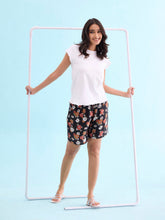 Load image into Gallery viewer, Go Colors Black Woven Viscose Printed Lounge Shorts
