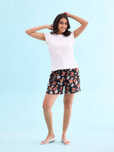 Load image into Gallery viewer, Go Colors Black Woven Viscose Printed Lounge Shorts
