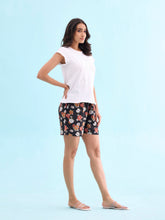 Load image into Gallery viewer, Go Colors Black Woven Viscose Printed Lounge Shorts
