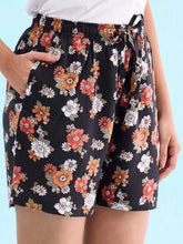Load image into Gallery viewer, Go Colors Black Woven Viscose Printed Lounge Shorts

