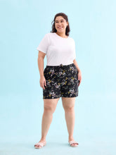 Load image into Gallery viewer, Go Colors Black Woven Viscose Printed Lounge Shorts
