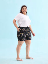 Load image into Gallery viewer, Go Colors Black Woven Viscose Printed Lounge Shorts
