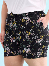 Load image into Gallery viewer, Go Colors Black Woven Viscose Printed Lounge Shorts
