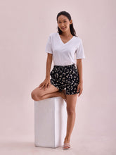 Load image into Gallery viewer, Go Colors Black Cotton Knit Printed Lounge Shorts
