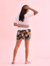 Load image into Gallery viewer, Go Colors Black Cotton Knit Printed Lounge Shorts
