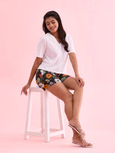 Load image into Gallery viewer, Go Colors Black Cotton Knit Printed Lounge Shorts
