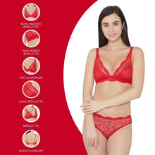 Load image into Gallery viewer, Wacoal Essential Lace Non Padded Non Wired 3/4th cup Bridal Wear Lace Bralette - Red I10364
