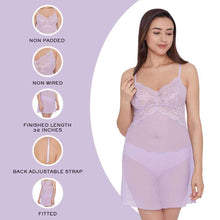 Load image into Gallery viewer, Wacoal Essential Lace Non Padded Non Wired Bridal Wear Lace Babydoll Chemise - Lavender I14364
