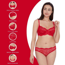 Load image into Gallery viewer, Wacoal Essential Lace Non Padded Wired Full Cup Bridal Wear Lace Bra Full Support Bra - Red I55364

