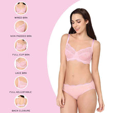 Load image into Gallery viewer, Wacoal Essential Lace Non Padded Wired Full Cup Bridal Wear Lace Bra Full Support Bra - Light Pink I55364
