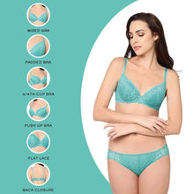 Load image into Gallery viewer, Wacoal Plush Desire Padded Wired 3/4th Cup Bridal Wear Medium coverage Lace Push Up Bra - Blue IAB090
