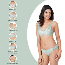 Load image into Gallery viewer, Wacoal Evy Lace Padded Wired 3/4th Coverage Lacy Bralette Bra - Mint Green IAB131
