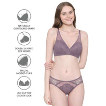 Load image into Gallery viewer, Wacoal Emma Lace Padded Non-wired 3/4th Cup Bridal Wear Medium coverage Lace Bra - Purple IAB317
