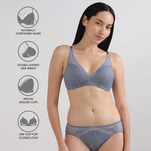 Load image into Gallery viewer, Wacoal Emma Lace Padded Non-wired 3/4th Cup Bridal Wear Medium coverage Lace Bra-Grey IAB317
