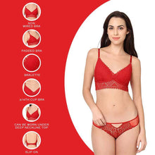 Load image into Gallery viewer, Wacoal Gaia Collection Padded Non-Wired 3/4th Coverage Lacy Bralette Bra - Red IB3215
