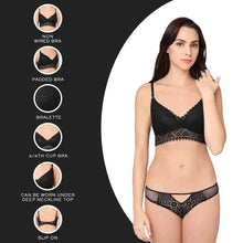 Load image into Gallery viewer, Wacoal Gaia Collection Padded Non-Wired 3/4th Coverage Lacy Bralette Bra - Black IB3215
