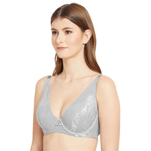 Load image into Gallery viewer, Wacoal Feliz Padded Wired  3/4th Cup Everyday Wear Medium coverage Lace Plunge Bra - Grey IB4212
