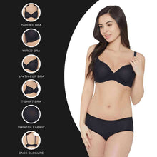 Load image into Gallery viewer, Wacoal Essentials Padded Wired 3/4th Cup Everyday Wear Cotton Blend T-Shirt Bra - Black IB54410IN
