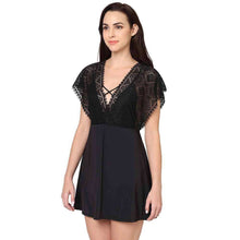 Load image into Gallery viewer, Wacoal Gaia Non Padded Non Wired Bridal Wear Short Lace Babydoll Chemise - Black IN3216
