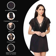 Load image into Gallery viewer, Wacoal Gaia Non Padded Non Wired Bridal Wear Short Lace Babydoll Chemise - Black IN3216
