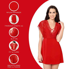 Load image into Gallery viewer, Wacoal Gaia Non Padded Non Wired Bridal Wear Short Lace Babydoll Chemise - Red IN3216
