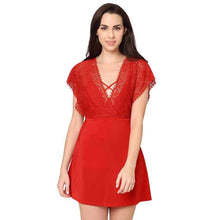 Load image into Gallery viewer, Wacoal Gaia Non Padded Non Wired Bridal Wear Short Lace Babydoll Chemise - Red IN3216

