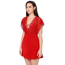 Load image into Gallery viewer, Wacoal Gaia Non Padded Non Wired Bridal Wear Short Lace Babydoll Chemise - Red IN3216
