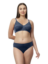 Load image into Gallery viewer, Sonari Nylon and Lace Romantic Lingerie Set with Non-Padded Wirefree Medium Coverage Bra and Full Coverage Panty – KRISHA
