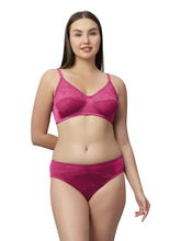 Load image into Gallery viewer, Sonari Nylon and Lace Romantic Lingerie Set with Non-Padded Wirefree Medium Coverage Bra and Full Coverage Panty – KRISHA
