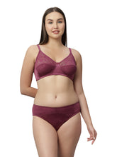 Load image into Gallery viewer, Sonari Nylon and Lace Romantic Lingerie Set with Non-Padded Wirefree Medium Coverage Bra and Full Coverage Panty – KRISHA
