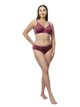 Load image into Gallery viewer, Sonari Nylon and Lace Romantic Lingerie Set with Non-Padded Wirefree Medium Coverage Bra and Full Coverage Panty – KRISHA
