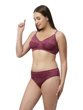 Load image into Gallery viewer, Sonari Nylon and Lace Romantic Lingerie Set with Non-Padded Wirefree Medium Coverage Bra and Full Coverage Panty – KRISHA
