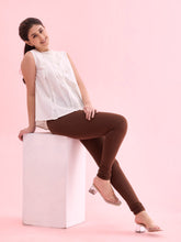 Load image into Gallery viewer, Go Colors Dark Brown Cotton Stretch Churidar

