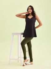 Load image into Gallery viewer, Go Colors Dark Olive Cotton Stretch Churidar
