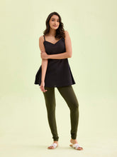 Load image into Gallery viewer, Go Colors Dark Olive Cotton Stretch Churidar

