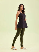 Load image into Gallery viewer, Go Colors Dark Olive Cotton Stretch Churidar
