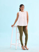Load image into Gallery viewer, Go Colors Olive Green Cotton Stretch Churidar
