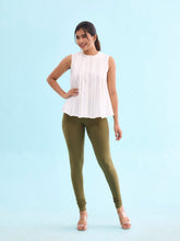 Load image into Gallery viewer, Go Colors Olive Green Cotton Stretch Churidar
