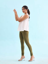 Load image into Gallery viewer, Go Colors Olive Green Cotton Stretch Churidar
