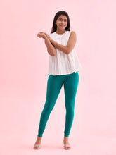 Load image into Gallery viewer, Go Colors Peacock Green Cotton Stretch Churidar
