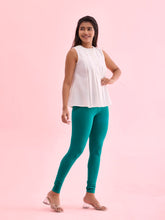 Load image into Gallery viewer, Go Colors Peacock Green Cotton Stretch Churidar
