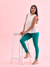 Load image into Gallery viewer, Go Colors Peacock Green Cotton Stretch Churidar
