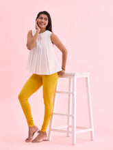 Load image into Gallery viewer, Go Colors Yellow Cotton Stretch Churidar
