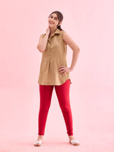Load image into Gallery viewer, Go Colors Dark Red Nylon Stretch Shimmer Churidar
