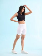 Load image into Gallery viewer, Go Colors White Cotton Stretch Cycling Shorts
